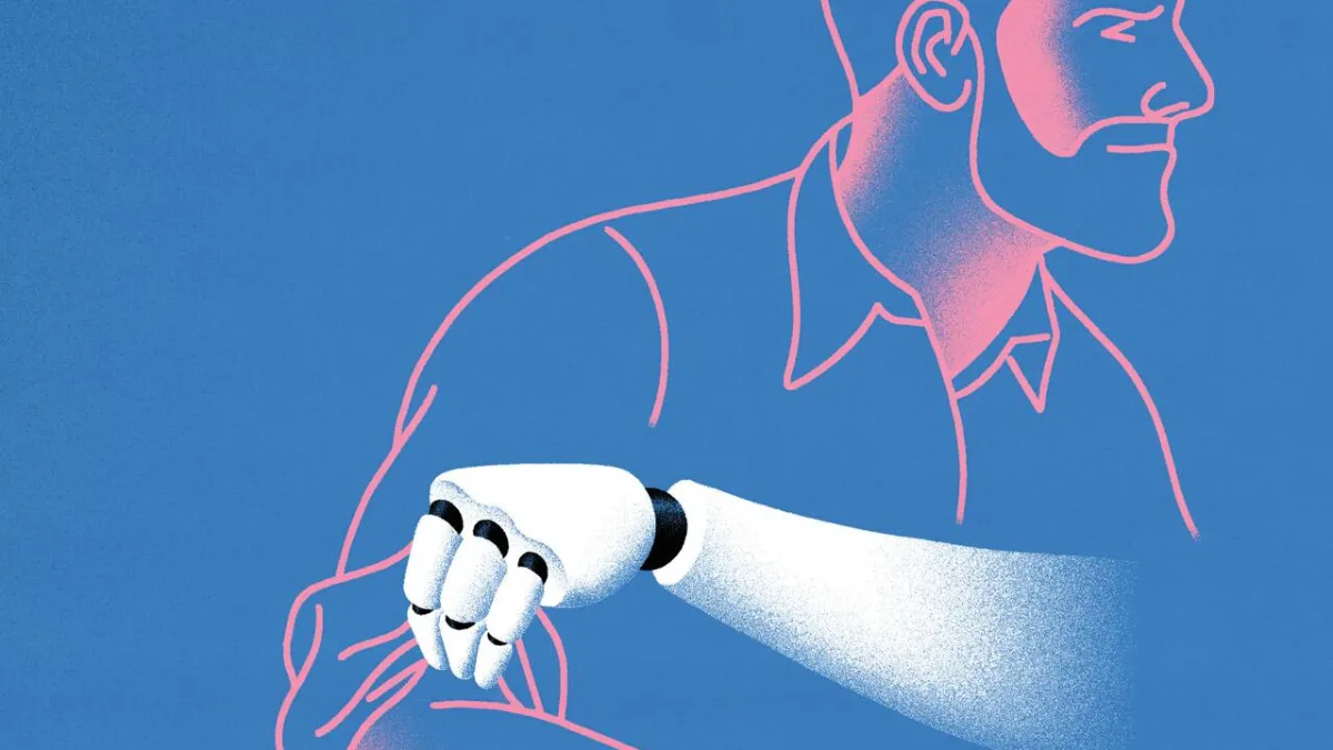 graphic illustration of person with robotic arm
