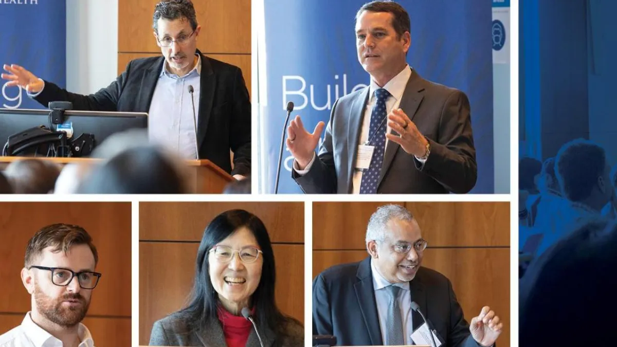 image features several speakers presenting at the Data Science in Public Health Summit at Columbia University Mailman School of Public Health