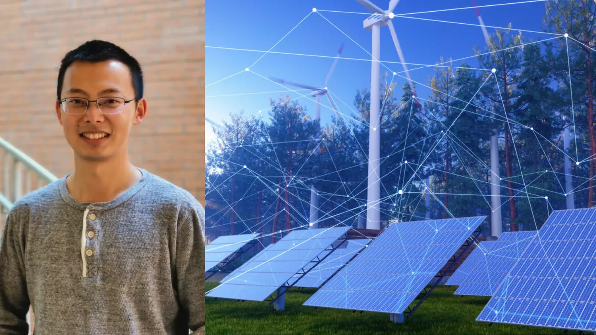 bolun xu left, and image of data points and solar panels, right