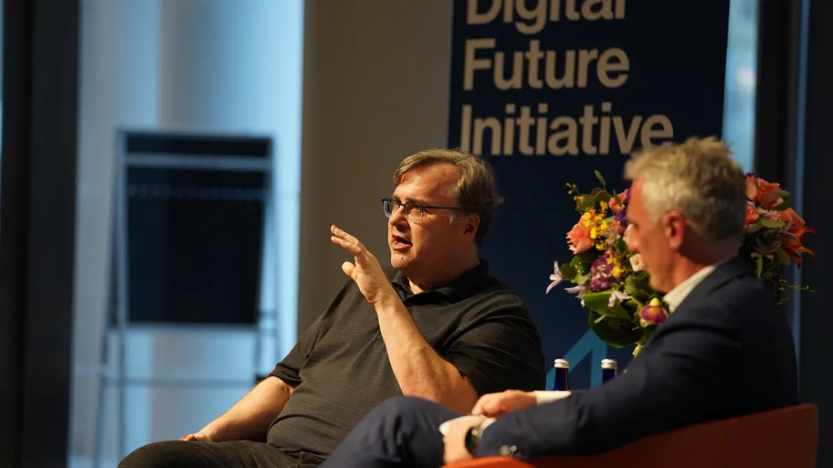 Investor and LinkedIn co-founder Reid Hoffman speaking at Columbia Business School