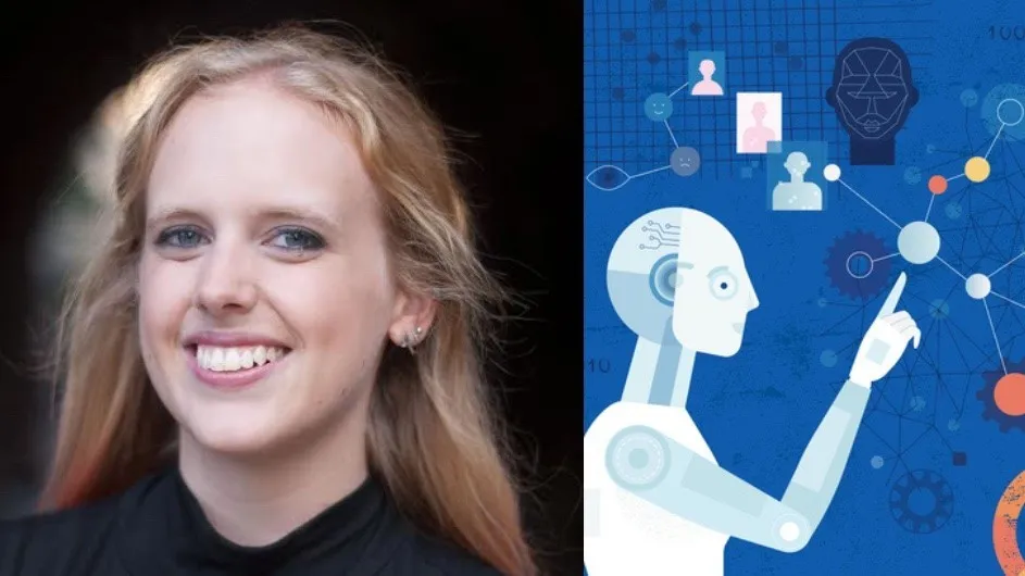 Composite image of Savannah Thais left, and image of AI graphic on the right.