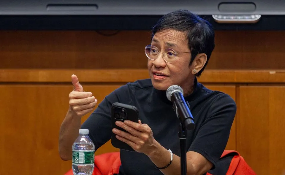 Maria Ressa speaks at the March 4 event. Photo: Nathan Tisdale / Report for the World