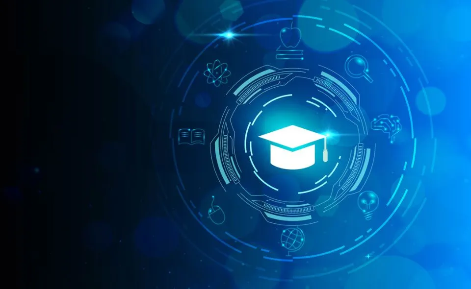 illustration of diploma surrounded by circles representing AI