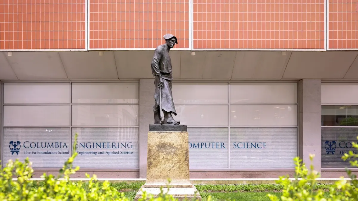 Masthead on a stone pedestal in front of Columbia Engineering’s Computer Science building at Columbia University, New York.