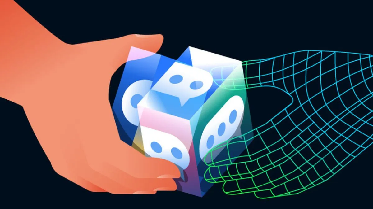 image of hands holding dice with ai