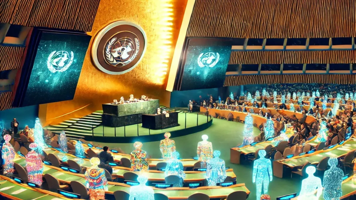 Large screens display the government emblem, emphasizing the theme of inclusive digital representation.