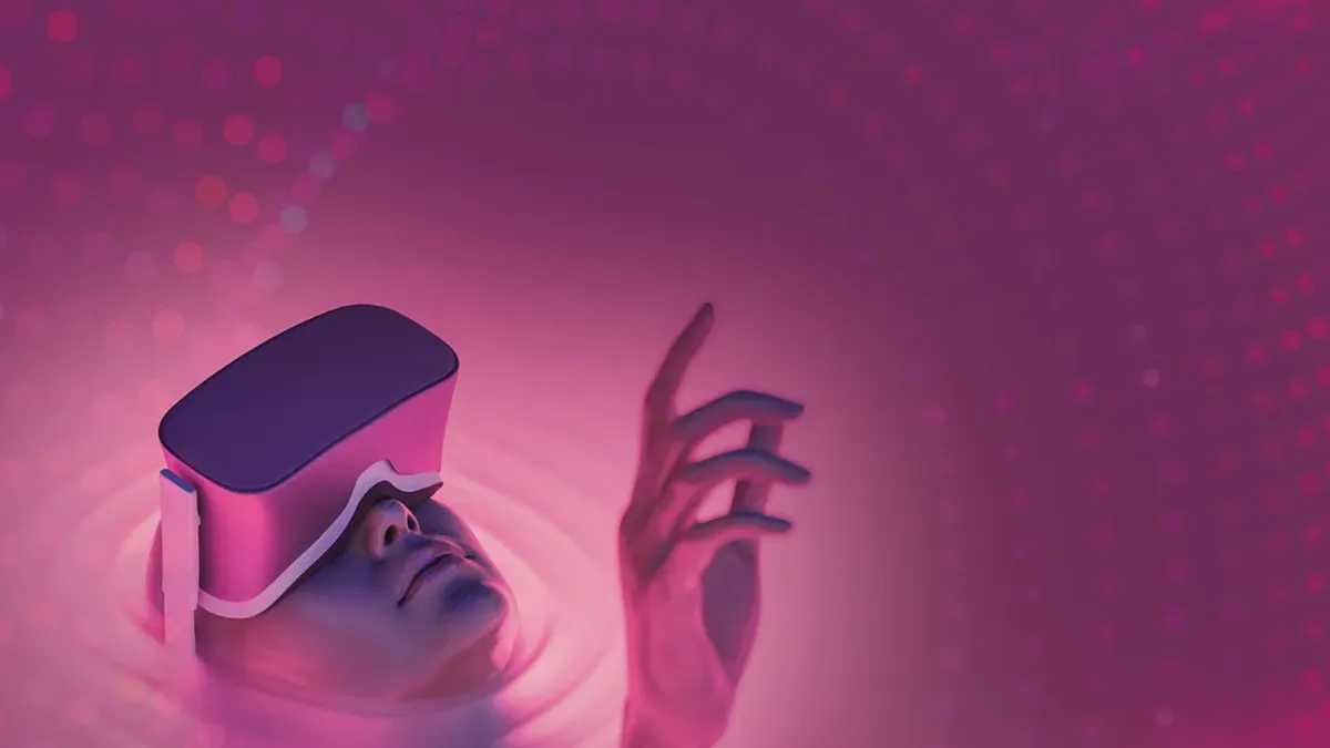 pink background image of person in water with AR glasses