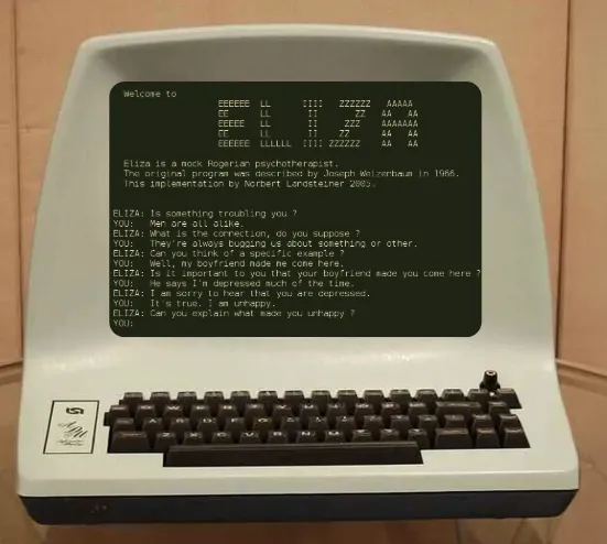 The first chatbot, ELIZA, mimicked a psychotherapy session through simple pattern-matching. Its creator, Joseph Weizenbaum, was startled by how quickly users anthropomorphized the program and began confiding in it.