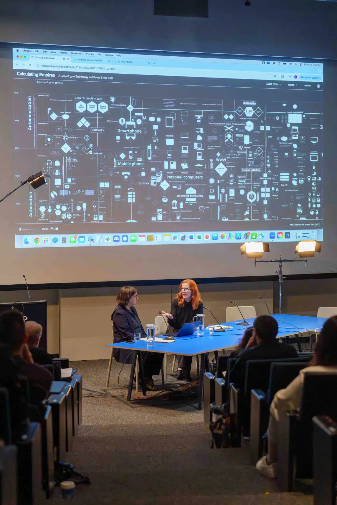 Laura Kurgan (left) interviews Kate Crawford (right) at the AI Actioning Summit
