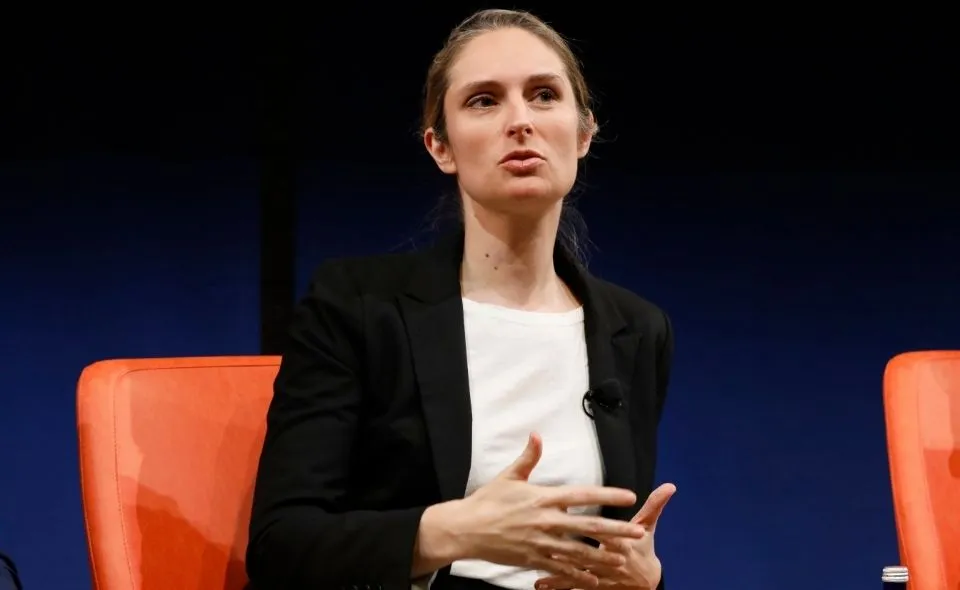 Lydia Chilton speaks in the ChatCEO panel at the Columbia AI Summit.