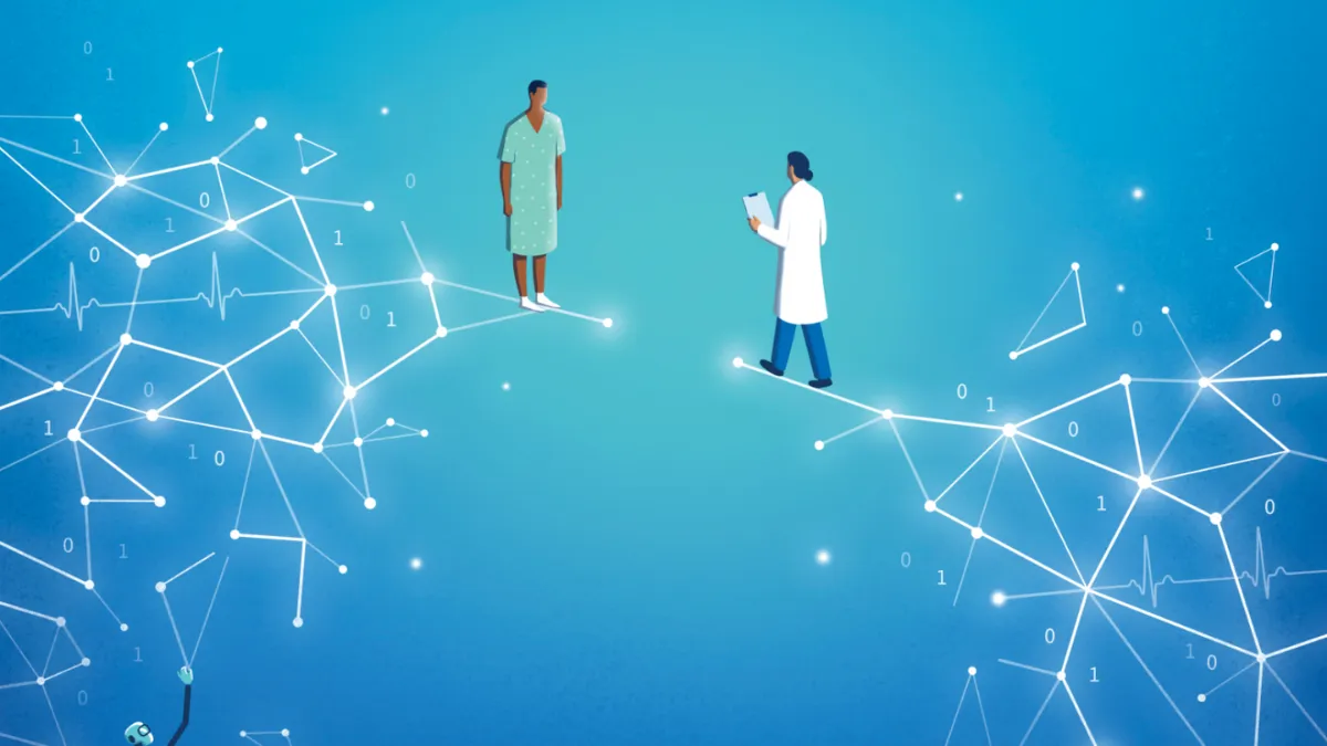 graphic image of healthcare workers on blue background