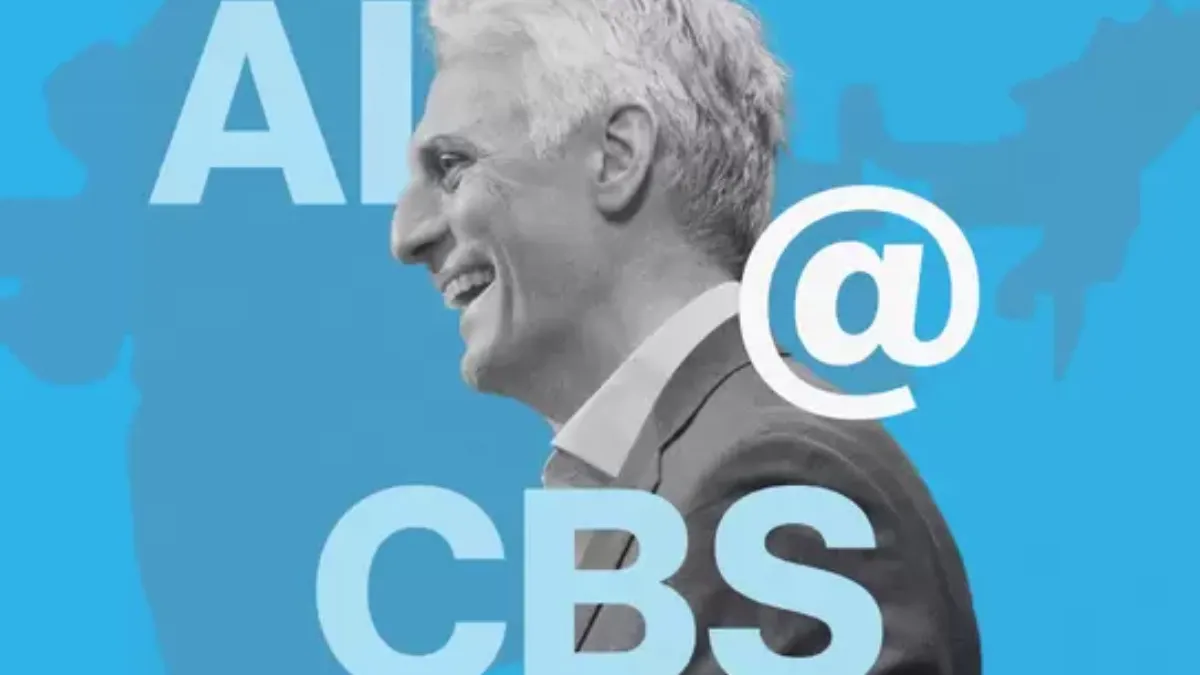 The cropped map of India is in the background with the words "AI @ CBS" around it. The side profile of a man is the foreground. 