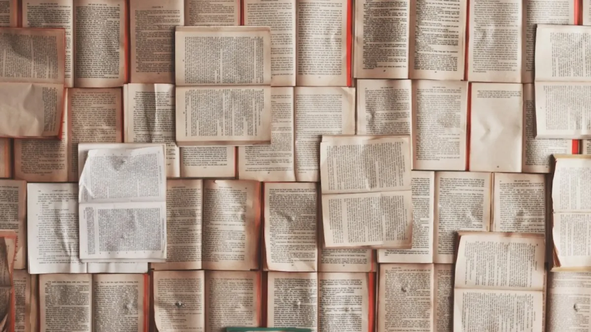 books scattered across a table