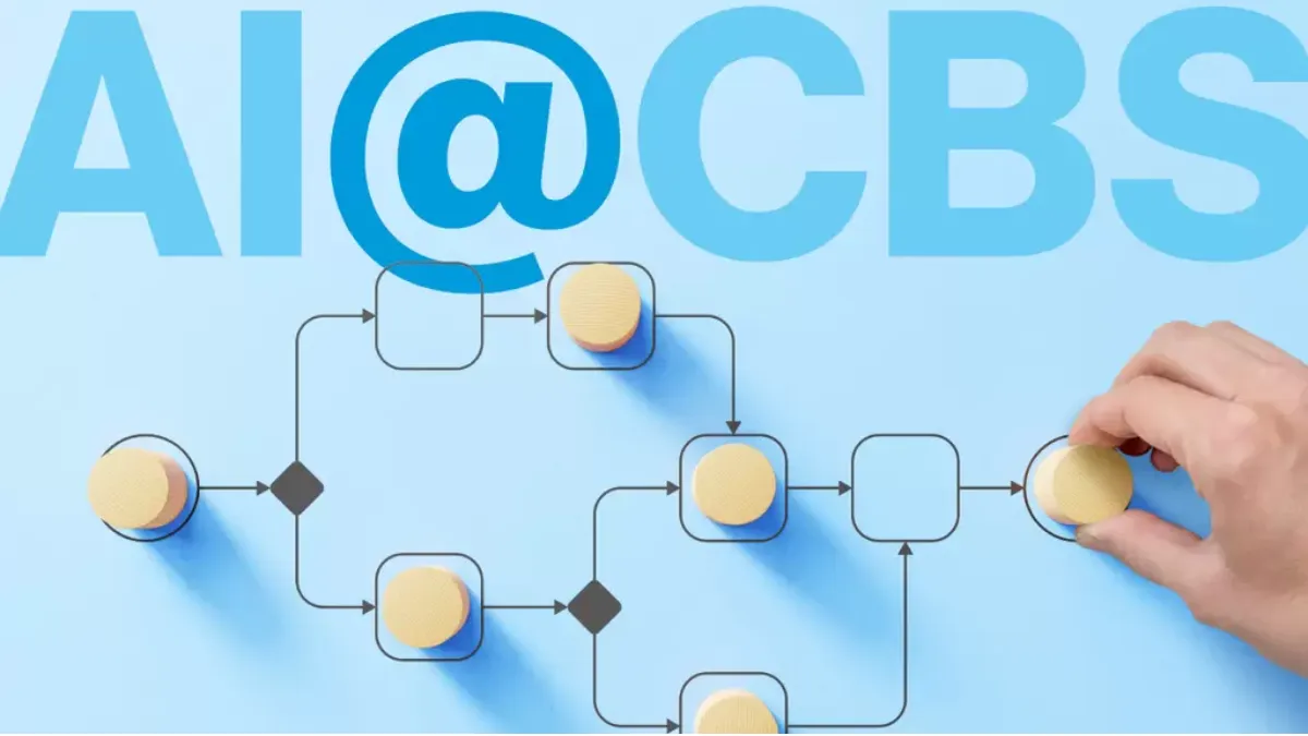 A blue image with a puzzle, titled "AI @ CBS" 
