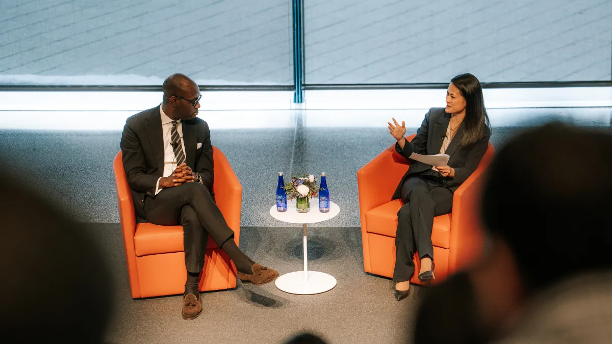 Dr. Anaeze Offodile II (left), MSK’s Chief Strategy Officer, speaks with Carri Chan, Cain Brothers and Company Professor of Healthcare Management.