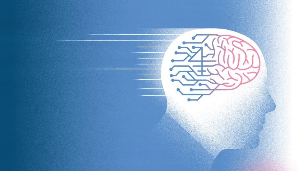 illustration of head in profile with image of brain 
